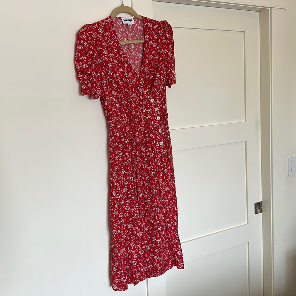 Rouje Gabin wrap midi dress with button detail, size 36